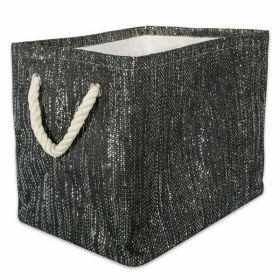 DII Black and Silver Woven Paper Bin with Rope Handles - 9 inches
