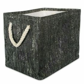 DII Black and Silver Woven Paper Bin with Rope Handles - 12 inches