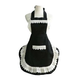 Retro Black Halter Backless Apron Work Uniform for Waitress Beauty Smock Maid Costume