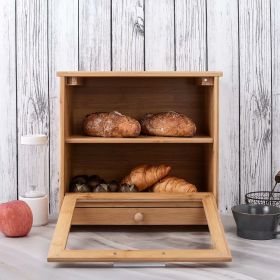 Extra Large Bread Box;  Bamboo Bread Box for Kitchen Counter;  Removable 2 Tiers;  Clear Front Window and Tool Drawer;  Large Capacity Bread Holder.
