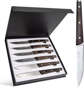 Cookit 6Pcs Steak Knife Set Serrated Stainless Steel Utility with Wooden Handle for Home Dining Restaurant