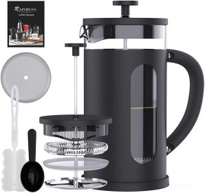 French Press Coffee Tea Maker, with 4 Level Filtration System Borosilicate Glass Durable Stainless Steel Thickened Heat Resistant