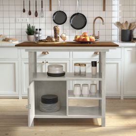 Farmhouse Counter Height Dining Table, Wooden Kitchen Table with Storage Cabinet and Shelves for Small Places