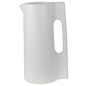 10 Inch Ceramic E; longated Pitcher; Cut Out Design Handle; White; DunaWest