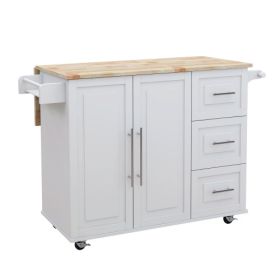 Kitchen Island with Spice Rack; Towel Rack and Extensible Solid Wood Table Top-White