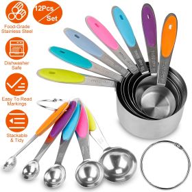12Pcs Measuring Cups Spoons Set Stainless Steel Kitchen Measurement Tool