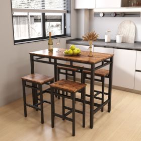 Bar table set 5PC Dinging table set with high stools; structural strengthening; industrial style (Rustic Brown; 43.31''L x 23.62''W x 35.43''H)