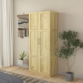 High wardrobe and kitchen cabinet with 2 doors and 3 partitions to separate 4 storage spaces; oak