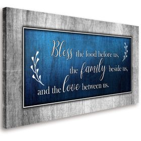 Bless This Food Quote Blue Wall Art Framed Artwork Ready to Hang for Living Room Home Decor