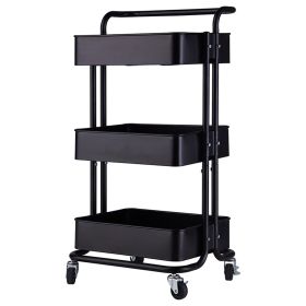 3-Tier Home Kitchen Storage Utility cart with handle-Black--YS