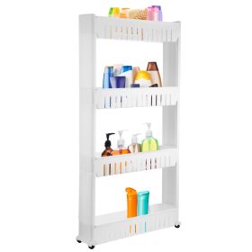 4 Tiers Slim Storage Cart Mobile Rolling Shelf Unit Narrow Space Shelf for Kitchen Bathroom Pantry Laundry Garage Office