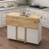 Kitchen Island with Spice Rack; Towel Rack and Extensible Solid Wood Table Top-White