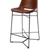 29 Inch Bar Height Chair Curved Seat with Genuine Leather and Metal Frame; Tan Brown and Black; DunaWest