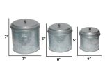 Galvanized Metal Lidded Canister With Ball Knob; Set of Three; Gray