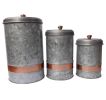 Galvanized Metal Lidded Canister With Copper Band; Set of Three; Gray