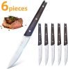 Cookit 6Pcs Steak Knife Set Serrated Stainless Steel Utility with Wooden Handle for Home Dining Restaurant