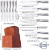 Kitchen Knife Set;  15 Piece Knife Sets with Block Chef Knife Stainless Steel Hollow Handle Cutlery with Manual Sharpener