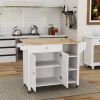 Double Door Kitchen Island with Lockable Wheels; Towel Rack; Storage Drawer and Three Open Shelves-White