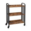 3 Tier Wood and Metal Kitchen Cart with Mesh Side Panel; Brown and Black; DunaWest