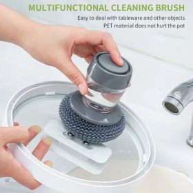 Kitchen Dish Cleaning Brushes Automatic Soap Liquid Adding Pot Brush Strong Decontamination Brushes for Kitchen Accessories (Color: steel ball brush)