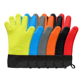 BBQ Gloves,Heat Resistant Silicone Grilling Gloves,Long Waterproof BBQ Kitchen Oven Mitts (Color: Red)