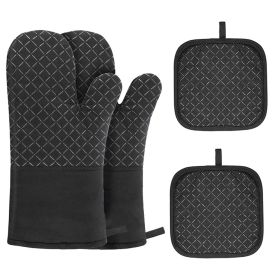 Kitchen Oven Gloves, Silicone and Cotton Double-Layer Heat Resistant Oven Mitts/BBQ Gloves (Color: Black 2)