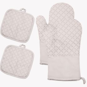 Kitchen Oven Gloves, Silicone and Cotton Double-Layer Heat Resistant Oven Mitts/BBQ Gloves (Color: White)