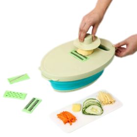 Multifunctional 10 in 1 Retractable Colander with Cutter Slicer Chopper Vegetables Fruits Kitchen Tool (Color: green)
