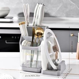 1pc Multipurpose Cutlery Knife Spoon Fork Chopsticks Storage Box Pot Lid Shelver PET Clear Color Cutlery Water Filter Holder Kitchen Cutlery Holder (Color: Grey)