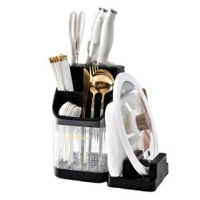 1pc Multipurpose Cutlery Knife Spoon Fork Chopsticks Storage Box Pot Lid Shelver PET Clear Color Cutlery Water Filter Holder Kitchen Cutlery Holder (Color: black)