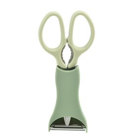 2pcs Kitchen Scissors & Vegetables Peeler; Stainless Steel Multifunctional Food Scissors (Color: green)