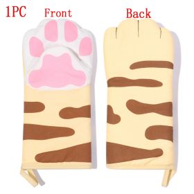 1PC 3D Cartoon Animal Cat Paws Oven Mitts Long Cotton Baking Insulation Gloves Microwave Heat Resistant Non-Slip Kitchen Gloves (Color: 1pc 2)