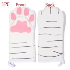 1PC 3D Cartoon Animal Cat Paws Oven Mitts Long Cotton Baking Insulation Gloves Microwave Heat Resistant Non-Slip Kitchen Gloves (Color: 1pc 3)