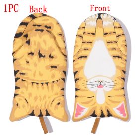 1PC 3D Cartoon Animal Cat Paws Oven Mitts Long Cotton Baking Insulation Gloves Microwave Heat Resistant Non-Slip Kitchen Gloves (Color: 1pc 1)