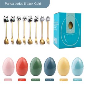 New Creative Tableware Mind Egg Light and Luxury Christmas Cartoon Doll Dessert Spoon Fork Stirring Spoon Wedding Gift (Specifications: Panda spoon fork 8 pieces)
