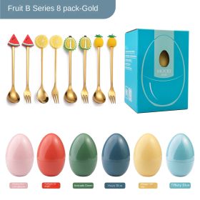 New Creative Tableware Mind Egg Light and Luxury Christmas Cartoon Doll Dessert Spoon Fork Stirring Spoon Wedding Gift (Specifications: Fruit spoons and forks 8 pieces - type b)