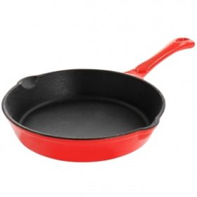 MegaChef Enameled Round 8 Inch PreSeasoned Cast Iron Frying Pan (Color: Red)