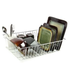 Multiful Functions Houseware Kitchen Storage Stainless Iron Shelf Dish Rack (Color: White)