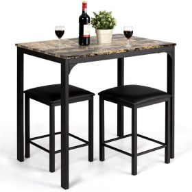 3 Pieces Counter Height Dining Set Faux Marble Table (Color: brown)