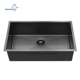 Aqucubic Large Gunmetal Black Handmade 304 Stainless Steel Undermount Kitchen Sink with Accessories (Color: 3321A1BR10)