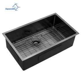 Aqucubic Large Gunmetal Black Handmade 304 Stainless Steel Undermount Kitchen Sink with Accessories (Color: 3219A1BR10)