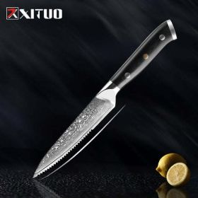 XITUO Damascus steel steak knife g10 handle knife set home dinner (Color: Red)