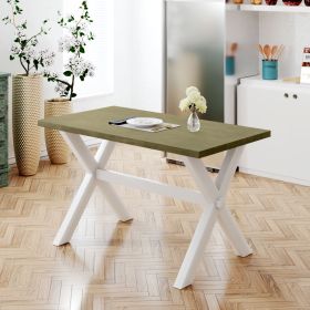 Farmhouse Rustic Wood Kitchen Dining Table with X-shape Legs (Color: White)