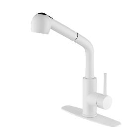 Single Handle Pull Down Sprayer Kitchen Sink Faucet (Color: White)