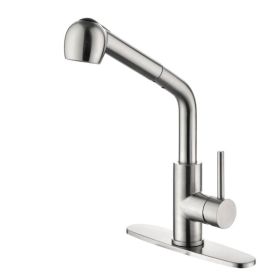 Single Handle Pull Down Sprayer Kitchen Sink Faucet (Color: Silver)