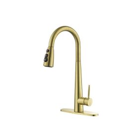 Single Handle Pull Down Sprayer Kitchen Sink Faucet (Color: Gold)