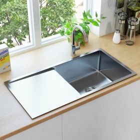 Handmade Kitchen Sink with Strainer Stainless Steel (Color: Silver)