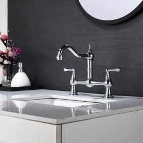 Double Handle Widespread Kitchen Faucet with Traditional Handles,Bridge Dual Handles Kitchen Faucet,Kitchen sink faucet (Color: Chrome)