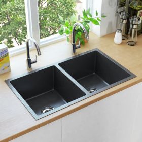 Handmade Kitchen Sink with Strainer Black Stainless Steel (Color: black)