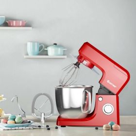 3-in-1 Multi-functional 6-speed Tilt-head Food Stand Mixer (Color: Red)